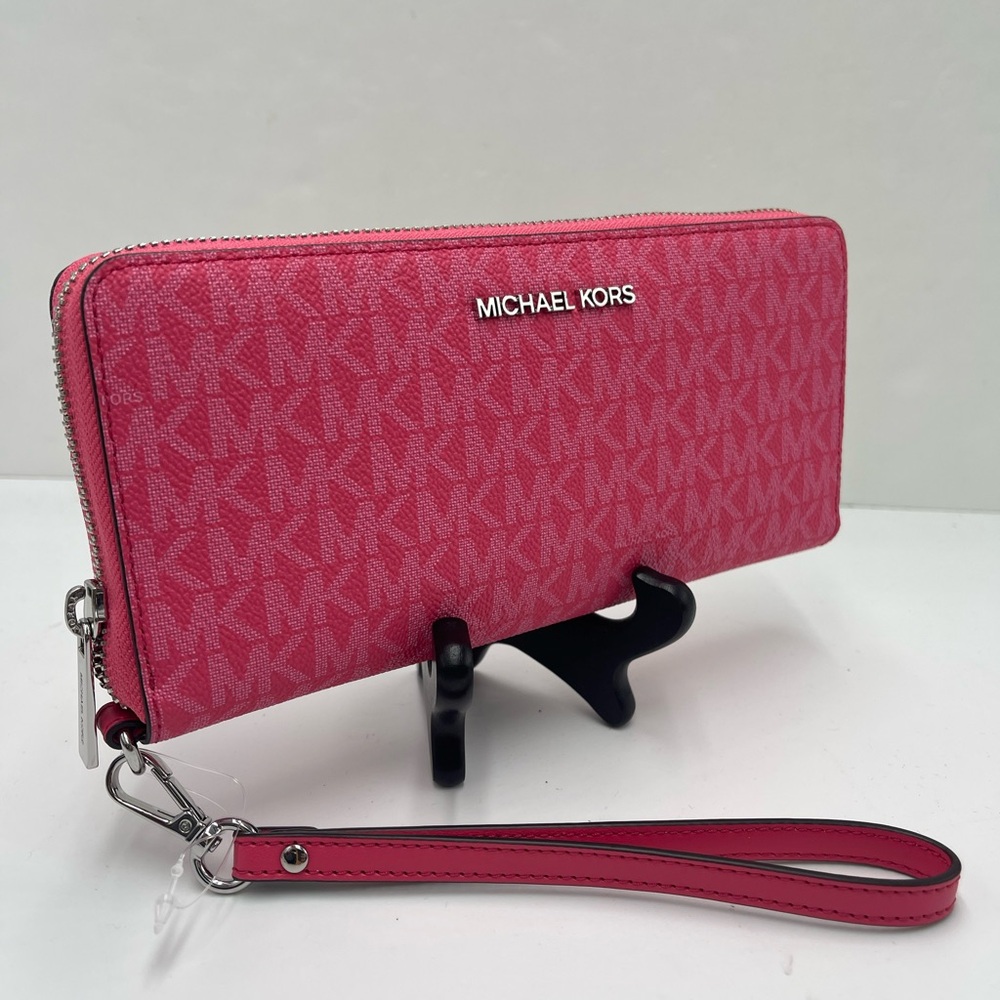 MICHAEL KORS Jet Set Large Signature Logo Continental Wallet Wristlet Phone NWT - Picture 9 of 16